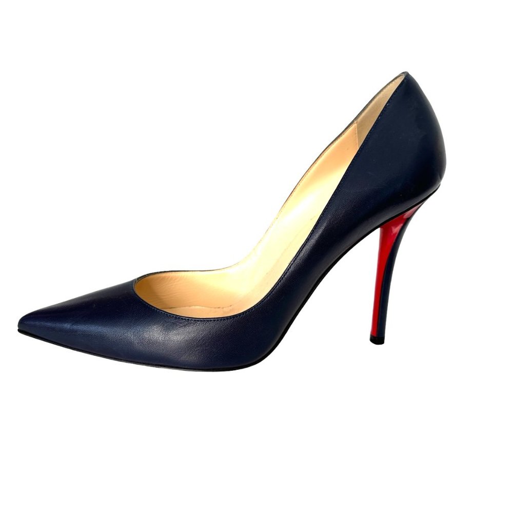 Christian Louboutin Navy Leather Pointed Pumps with Red Stiletto